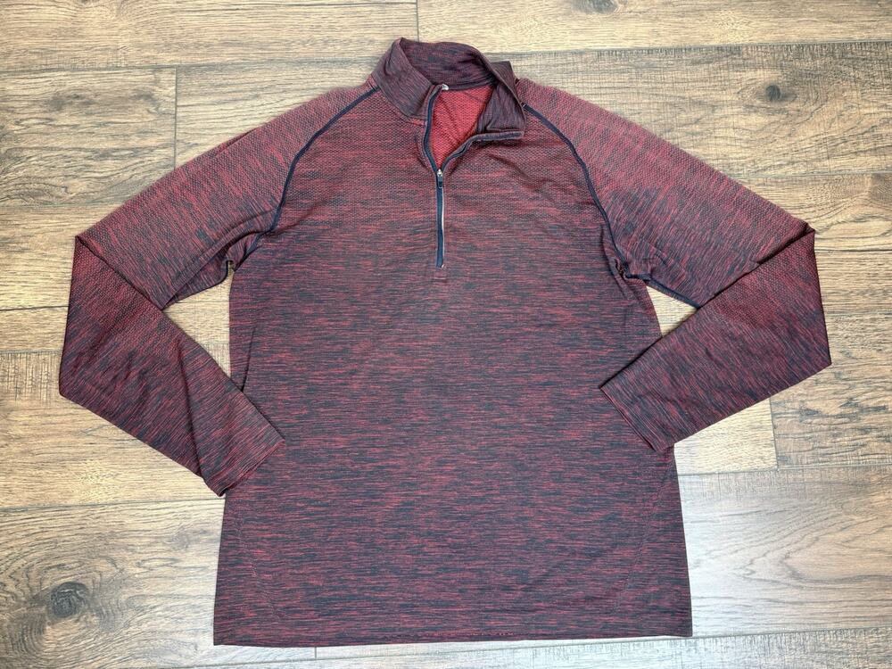 Lululemon Men's Metal Vent Tech Half Zip Pullover XL Burgundy Red Black Active
